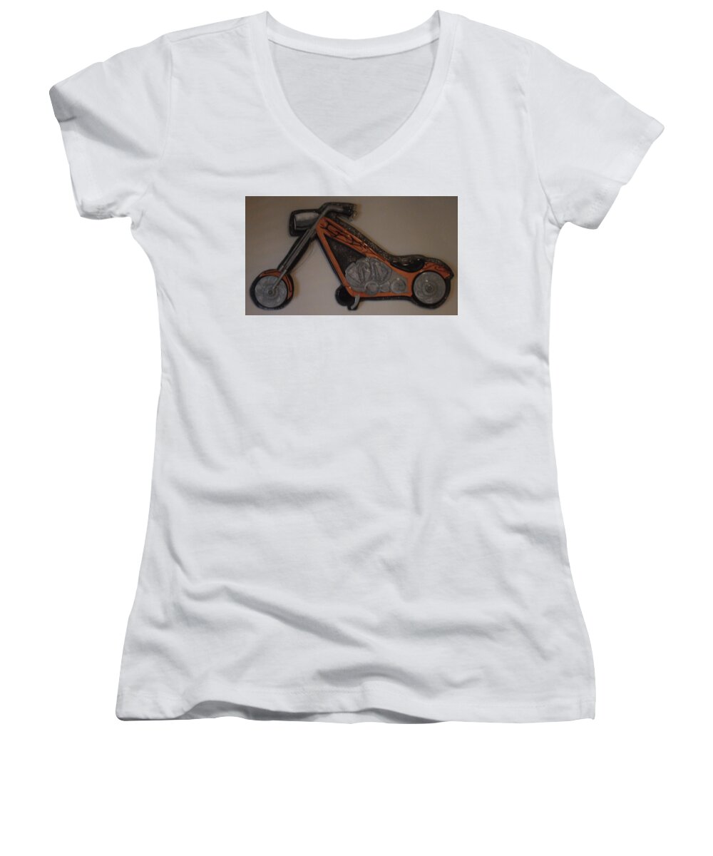 Chopper Women's V-Neck featuring the mixed media Chopper2 by Val Oconnor