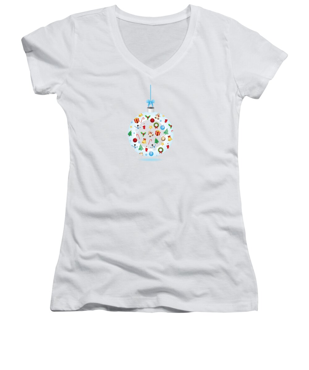 Abstract Women's V-Neck featuring the digital art Christmas Bulb Art And Greeting Card by Serena King