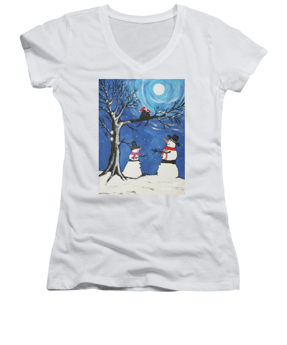 Greeting Cards Women's V-Neck featuring the painting Christmas Cats In Love by Jeffrey Koss