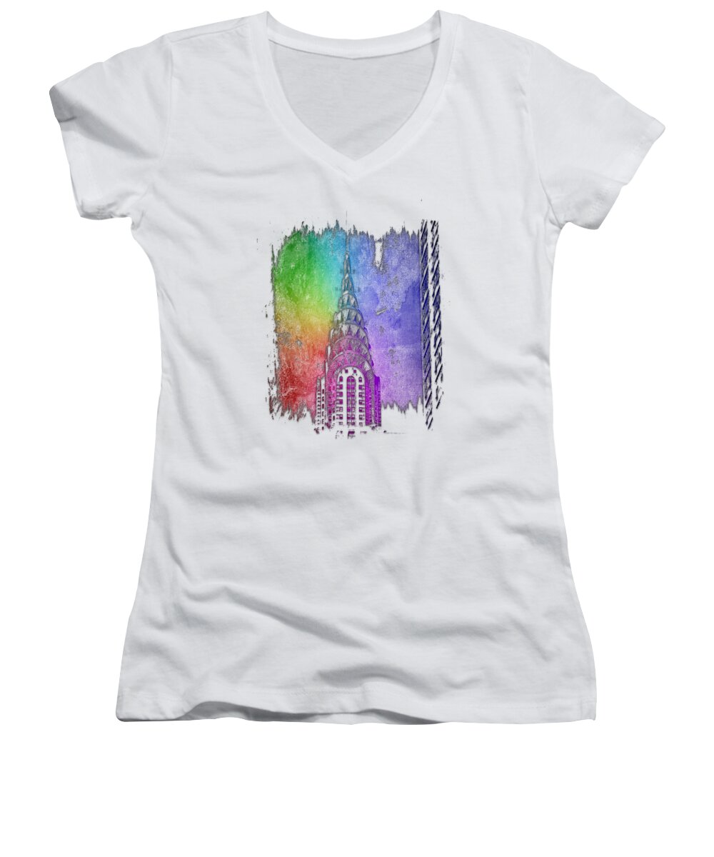 Cool Women's V-Neck featuring the photograph Chrysler Spire Cool Rainbow 3 Dimensional by DiDesigns Graphics
