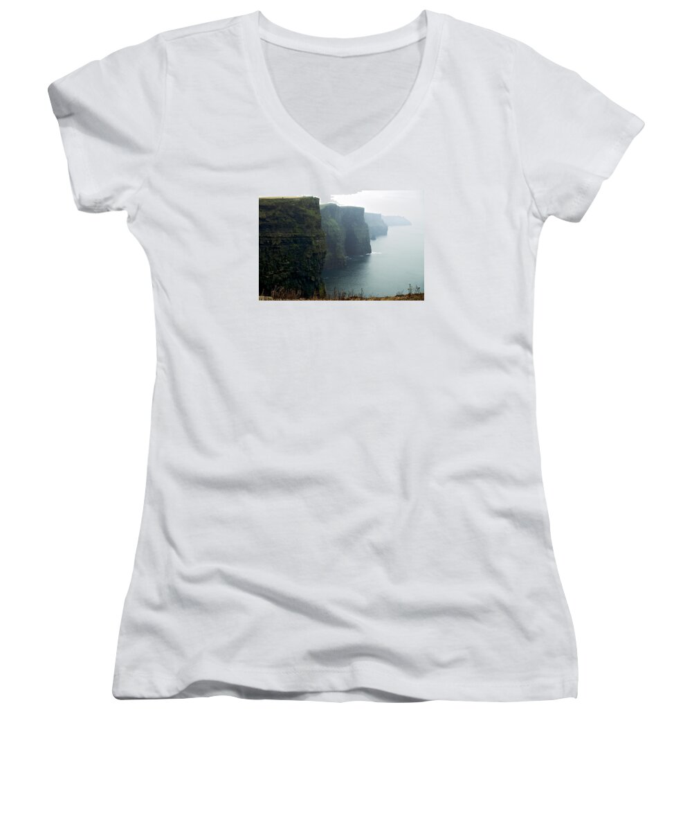 Lawrence Boothby Women's V-Neck featuring the photograph Cliffs Of Moher by Lawrence Boothby