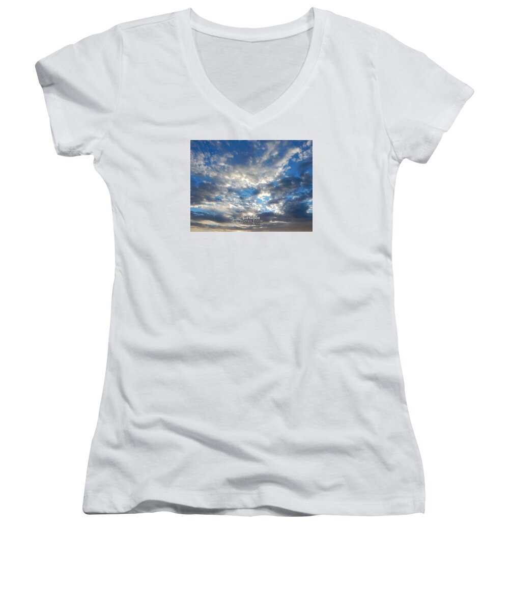 11/08/15 Sunday Women's V-Neck featuring the photograph Clouds #4049 by Barbara Tristan