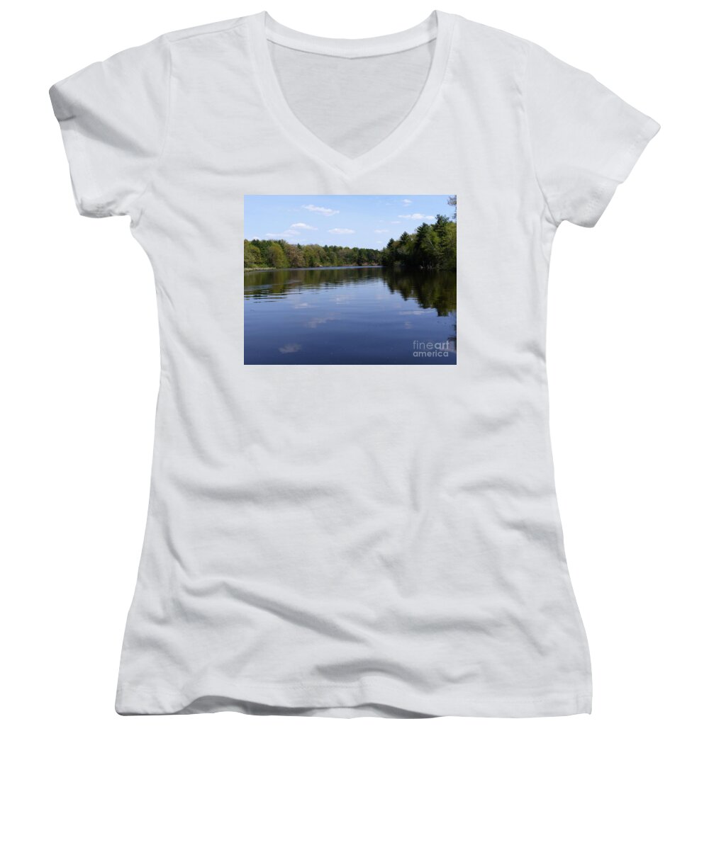 Wisconsin Women's V-Neck featuring the photograph Clouds in River by Paula Joy Welter