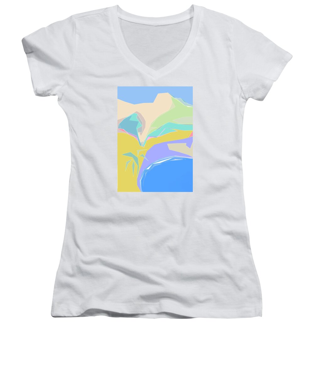 Abstract Women's V-Neck featuring the digital art Coast of Azure by Gina Harrison