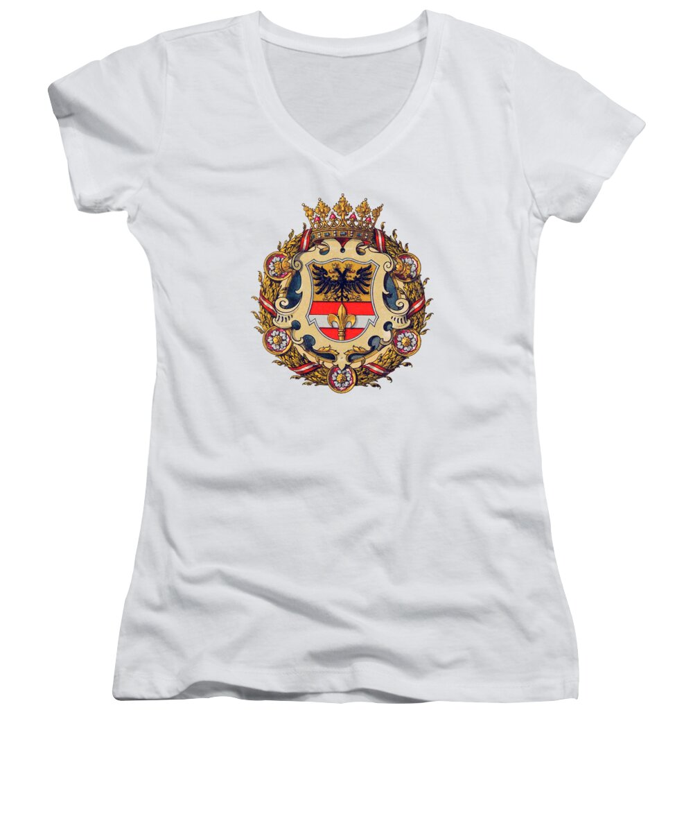 Triest Women's V-Neck featuring the drawing Coat of Arms of Triest by Helga Novelli