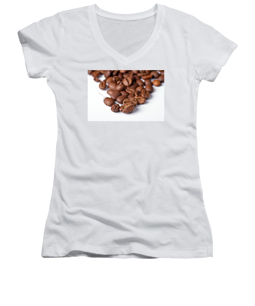 Aroma Women's V-Neck featuring the photograph Coffee beans by Gert Lavsen
