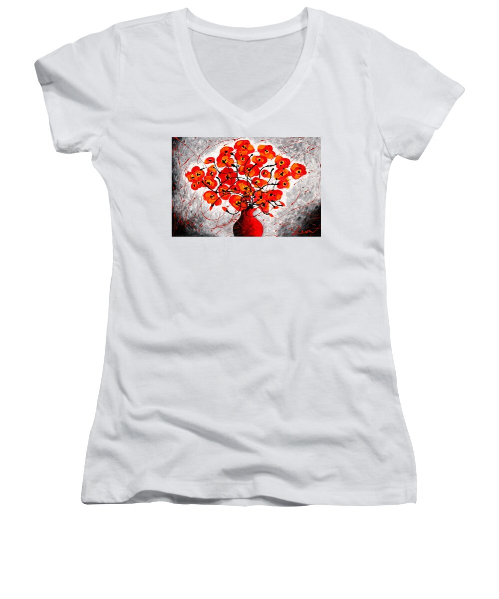 Flowers Women's V-Neck featuring the painting Colors of Love by Leon Zernitsky