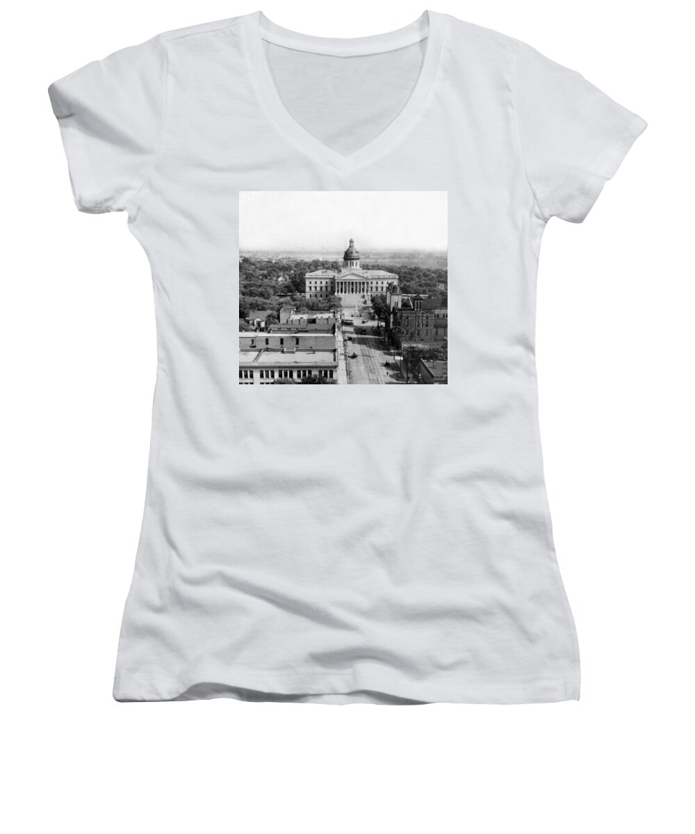 Columbia Women's V-Neck featuring the photograph Columbia South Carolina - State Capitol Building - c 1905 by International Images