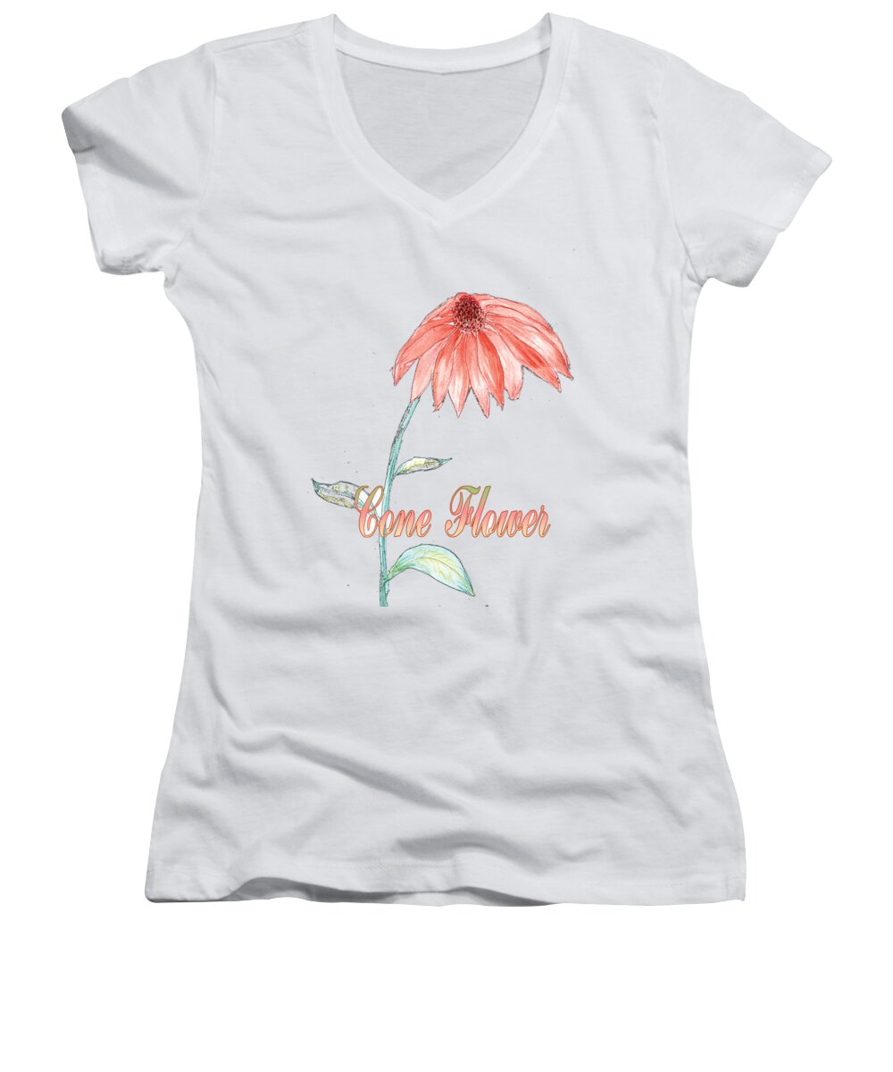 Cone Flower Women's V-Neck featuring the painting Cone Flower by Judy Hall-Folde