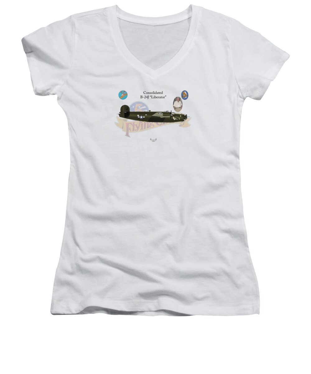 Consolidated Women's V-Neck featuring the digital art Consolidated, B-24J, Liberator, Rough Night by Arthur Eggers