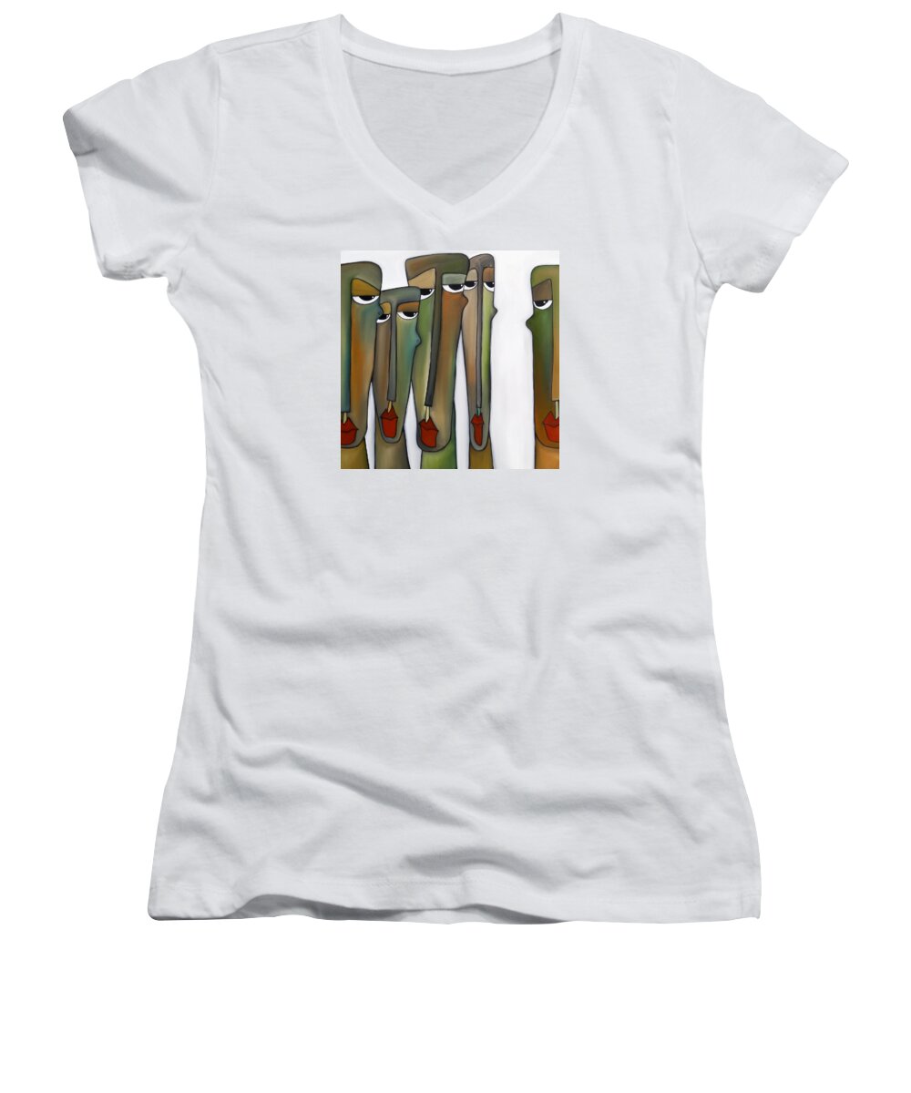 Fidostudio Women's V-Neck featuring the painting Constituents by Tom Fedro