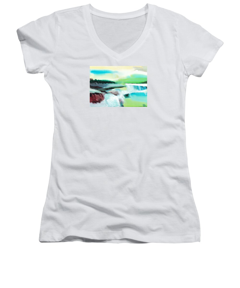 Nature Women's V-Neck featuring the painting Constructing Reality 1 by Anil Nene
