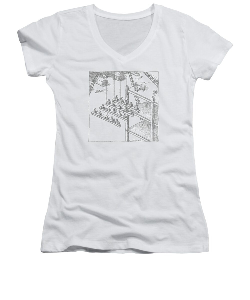 Architecture Women's V-Neck featuring the drawing Construction Class by John O'Brien
