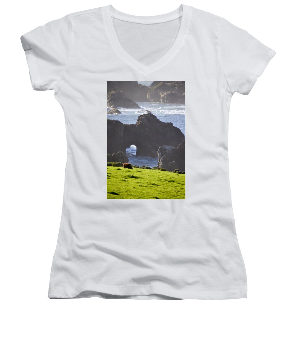 Ocean Women's V-Neck featuring the photograph Cow Cave by Kellie Prowse