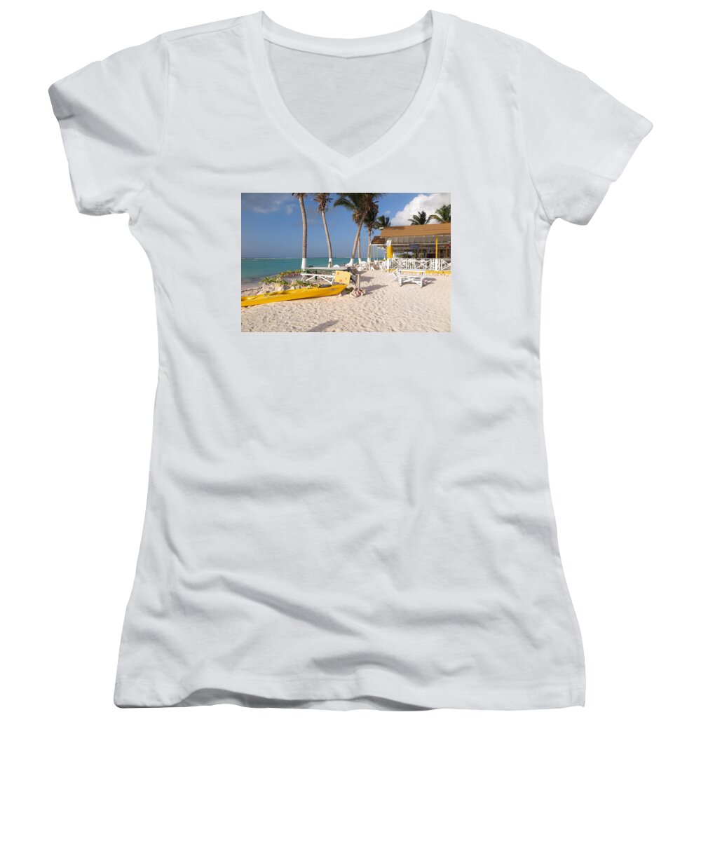 Cow Women's V-Neck featuring the photograph Cow Wreck Bay Beach Bar 2 by Eric Glaser