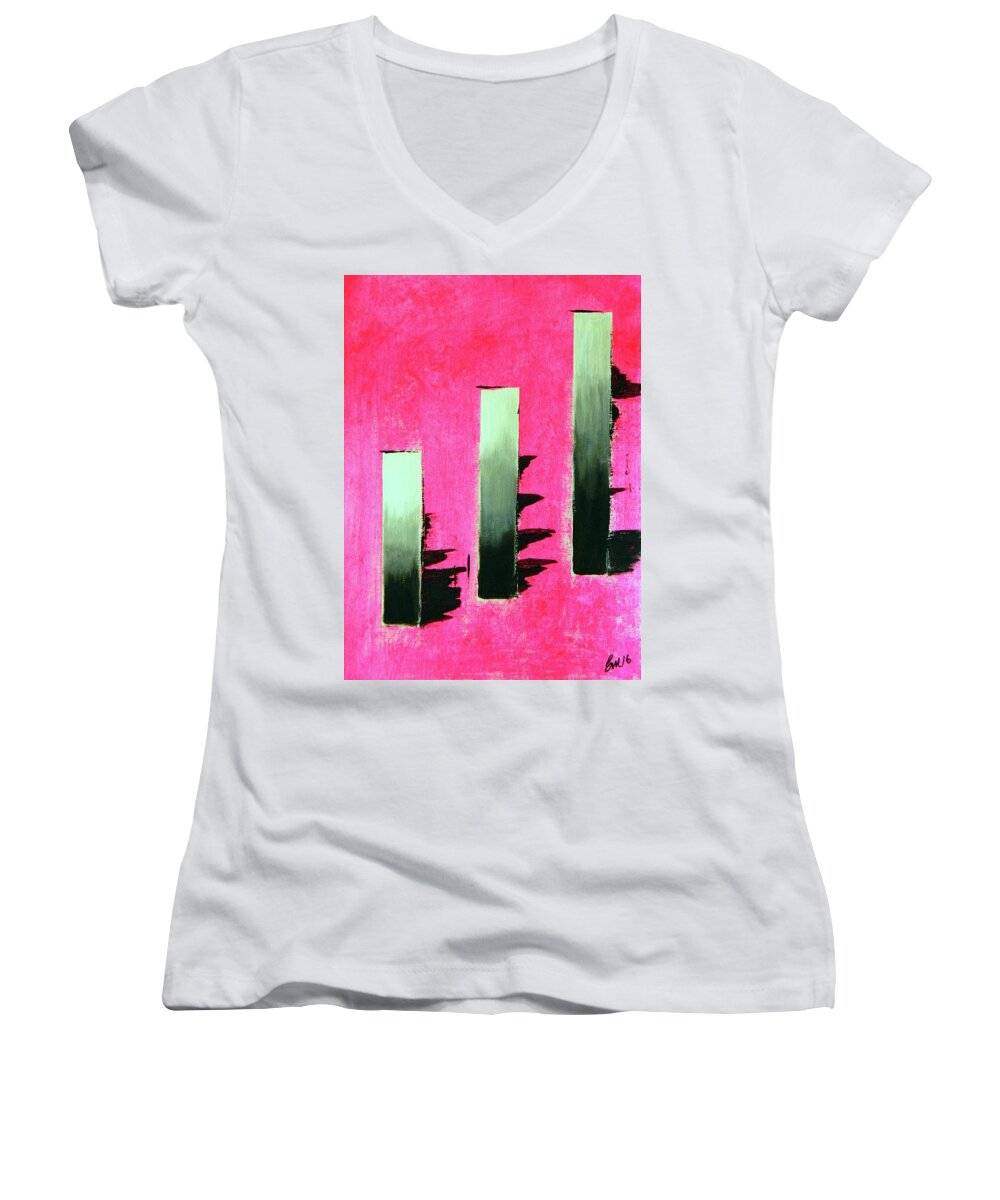 Pink Abstracts Women's V-Neck featuring the painting Crooked Steps by Everette McMahan jr
