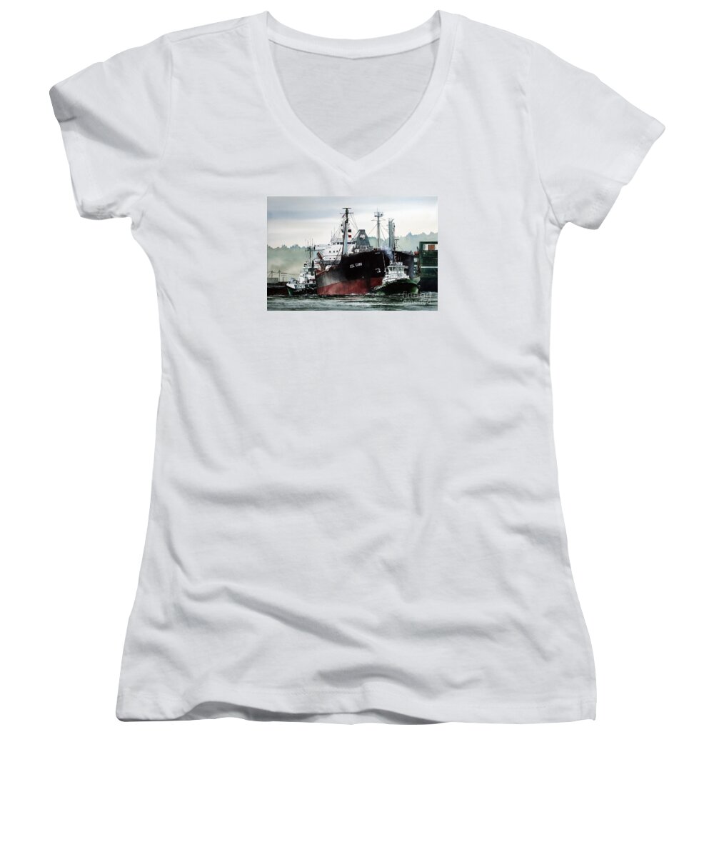 Tugs Women's V-Neck featuring the painting CSL CABO Tug Assist by James Williamson