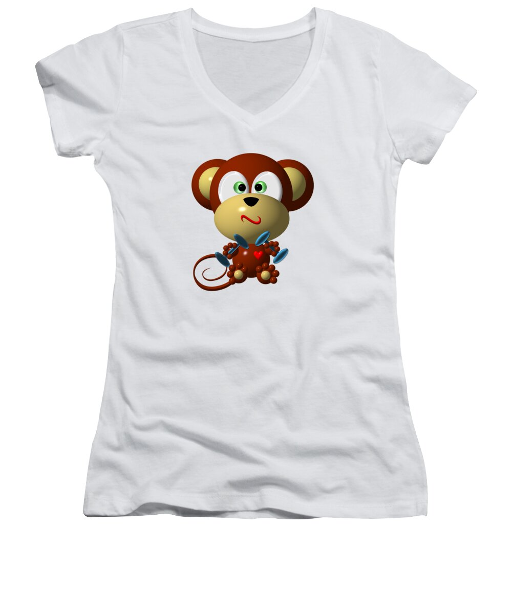 Monkeys Women's V-Neck featuring the digital art Cute Monkey Lifting Weights by Rose Santuci-Sofranko