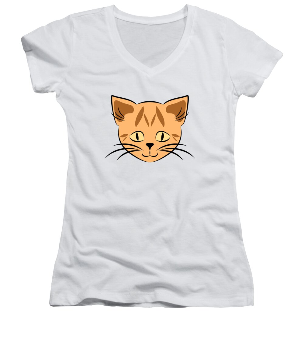 Graphic Cat Women's V-Neck featuring the digital art Cute Orange Tabby Cat Face by MM Anderson