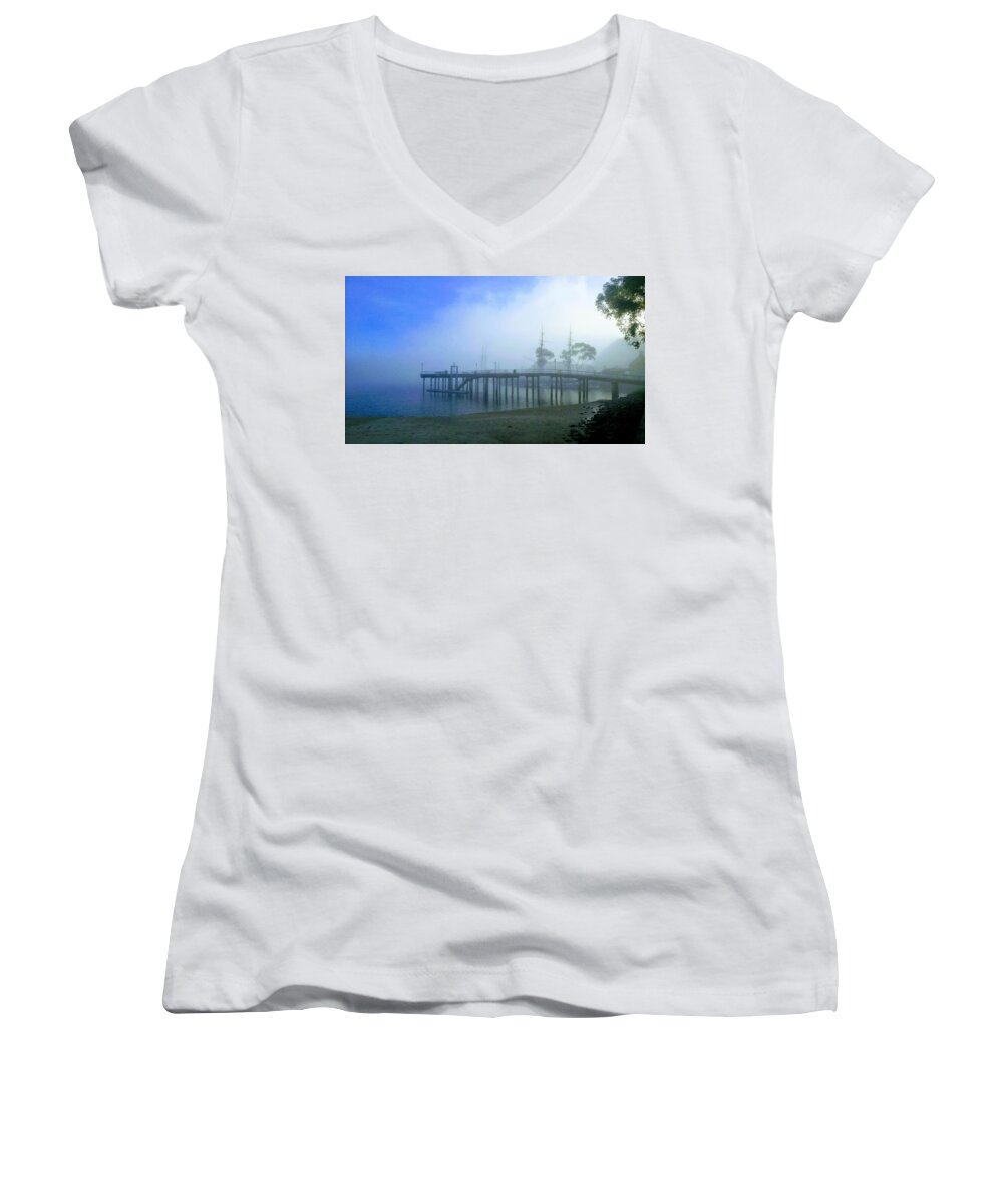 Dana Point Women's V-Neck featuring the photograph Dana Point Harbor When The Fog Rolls In by J R Yates