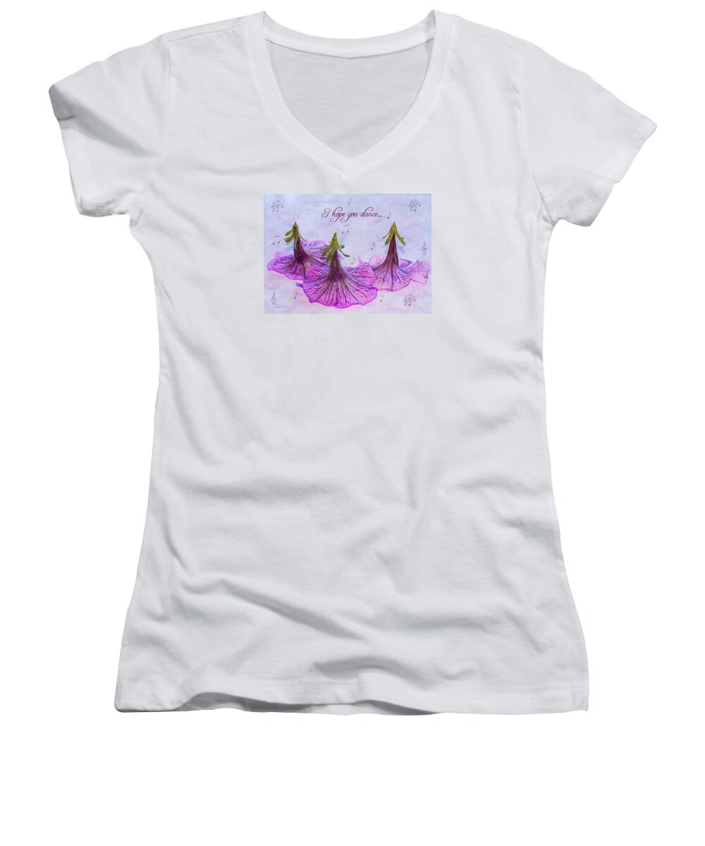 Petunia Women's V-Neck featuring the photograph Dance by Cathy Kovarik