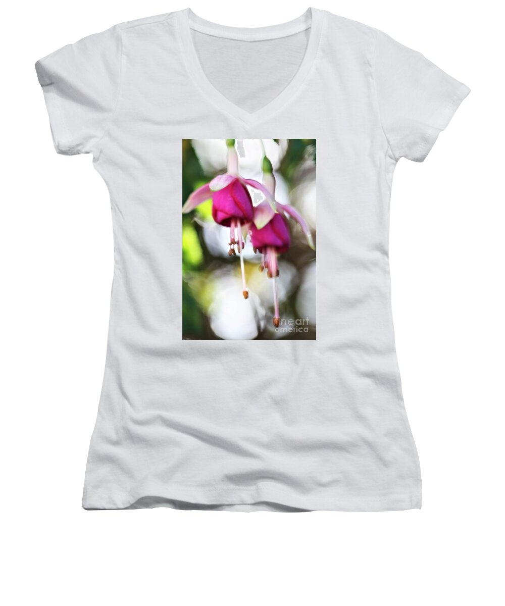 Fuchsia Women's V-Neck featuring the photograph Dance Of Angels by Tracey Lee Cassin