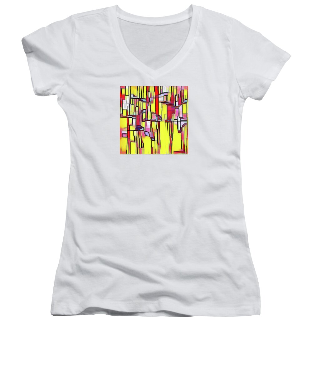 Mixed Media Women's V-Neck featuring the mixed media Dancers Abstract by Toni Somes