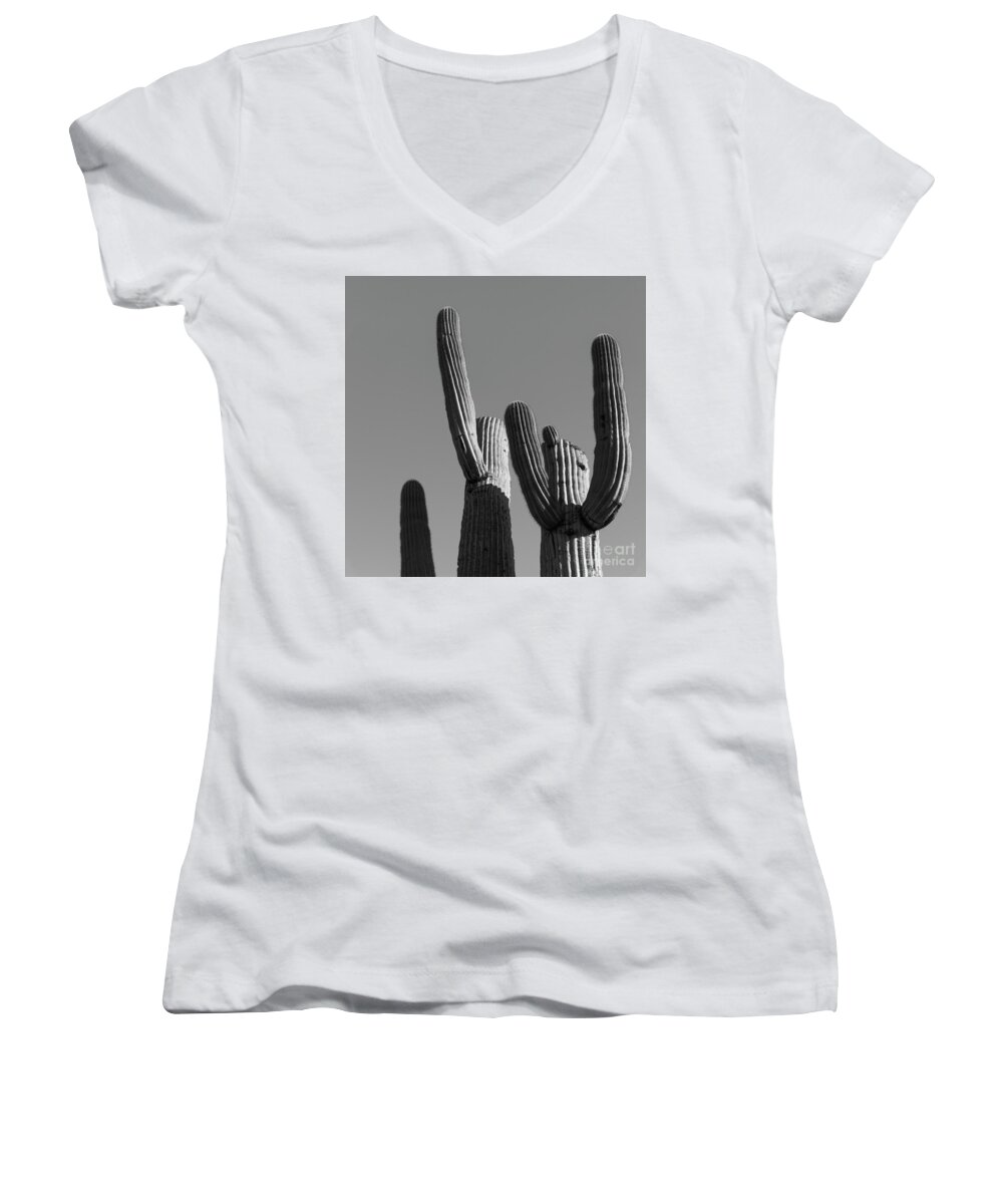 Desert Women's V-Neck featuring the photograph Dancing Saguaros by Jeff Hubbard