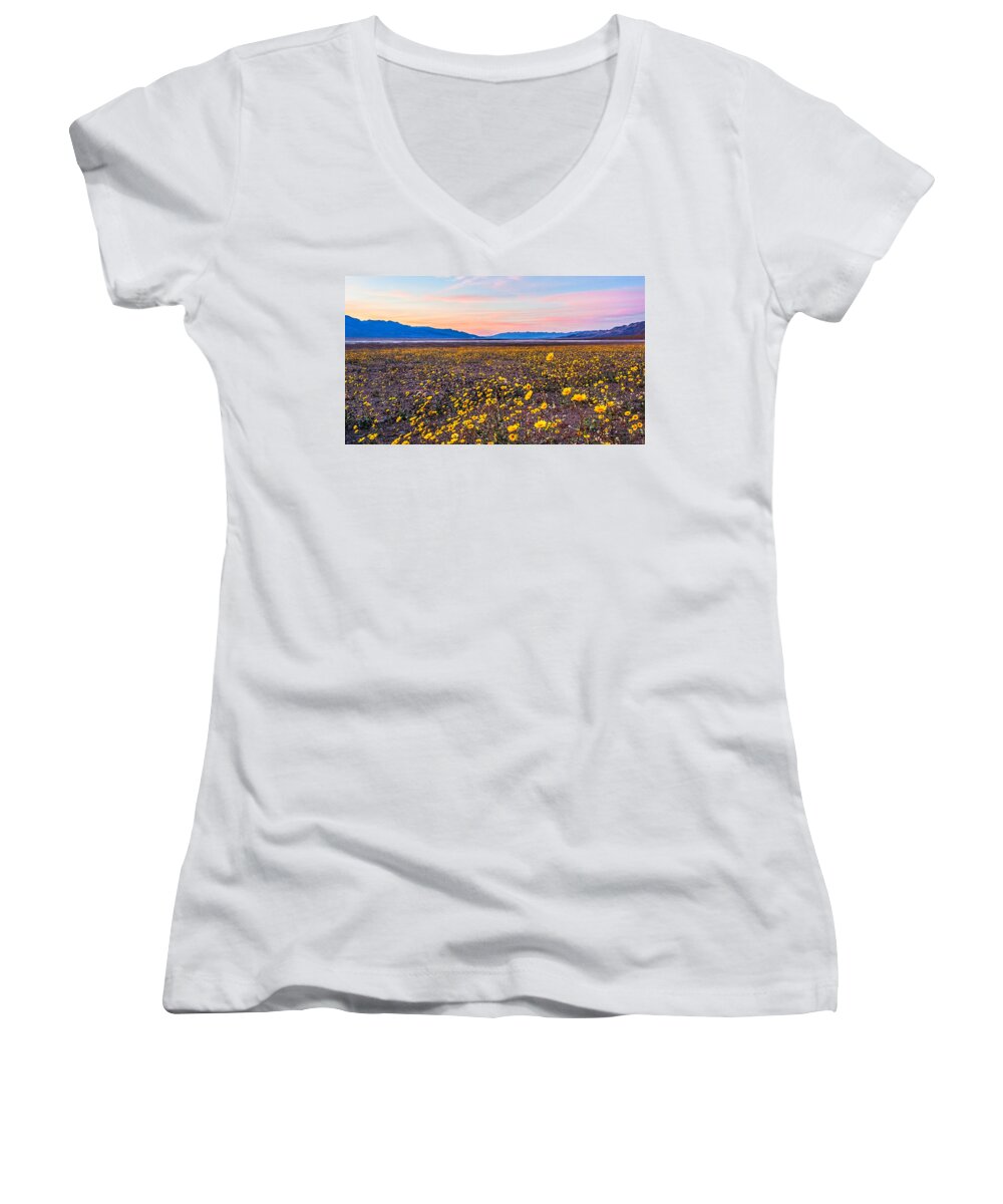 Death Valley Women's V-Neck featuring the photograph Death Valley Sunset by Rick Wicker