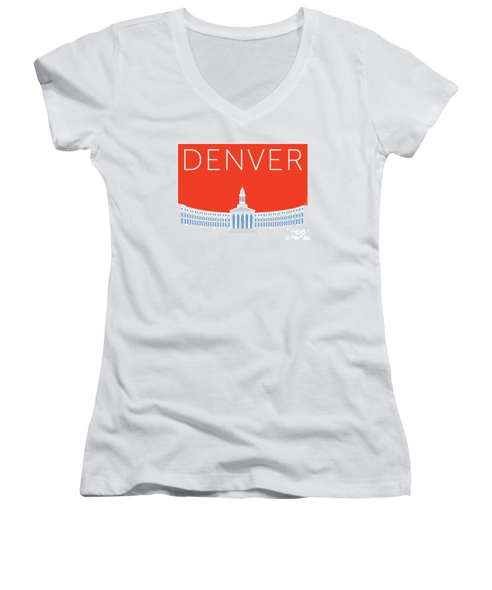 Denver Women's V-Neck featuring the digital art DENVER City and County Bldg/Orange by Sam Brennan