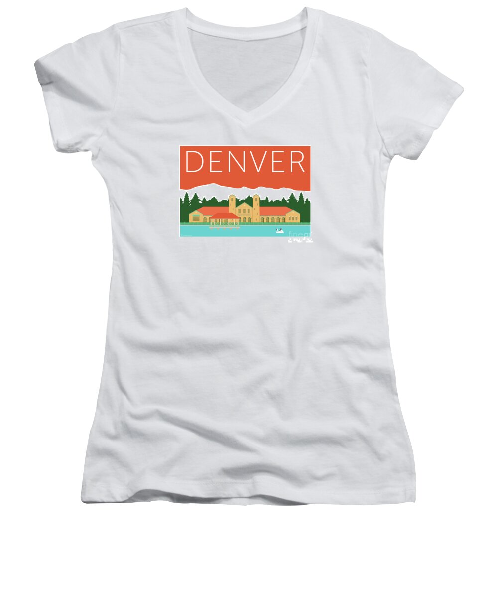 Denver Women's V-Neck featuring the digital art DENVER City Park/Coral by Sam Brennan