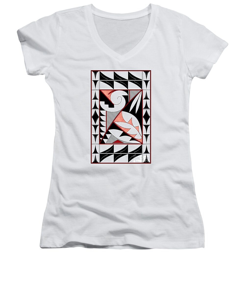 Southwest Women's V-Neck featuring the digital art Southwest Collection - Design Four in Red by Tim Hightower