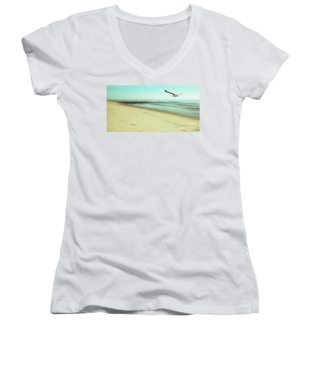 Beach Women's V-Neck featuring the photograph Desire Light Vintage2 by Hannes Cmarits