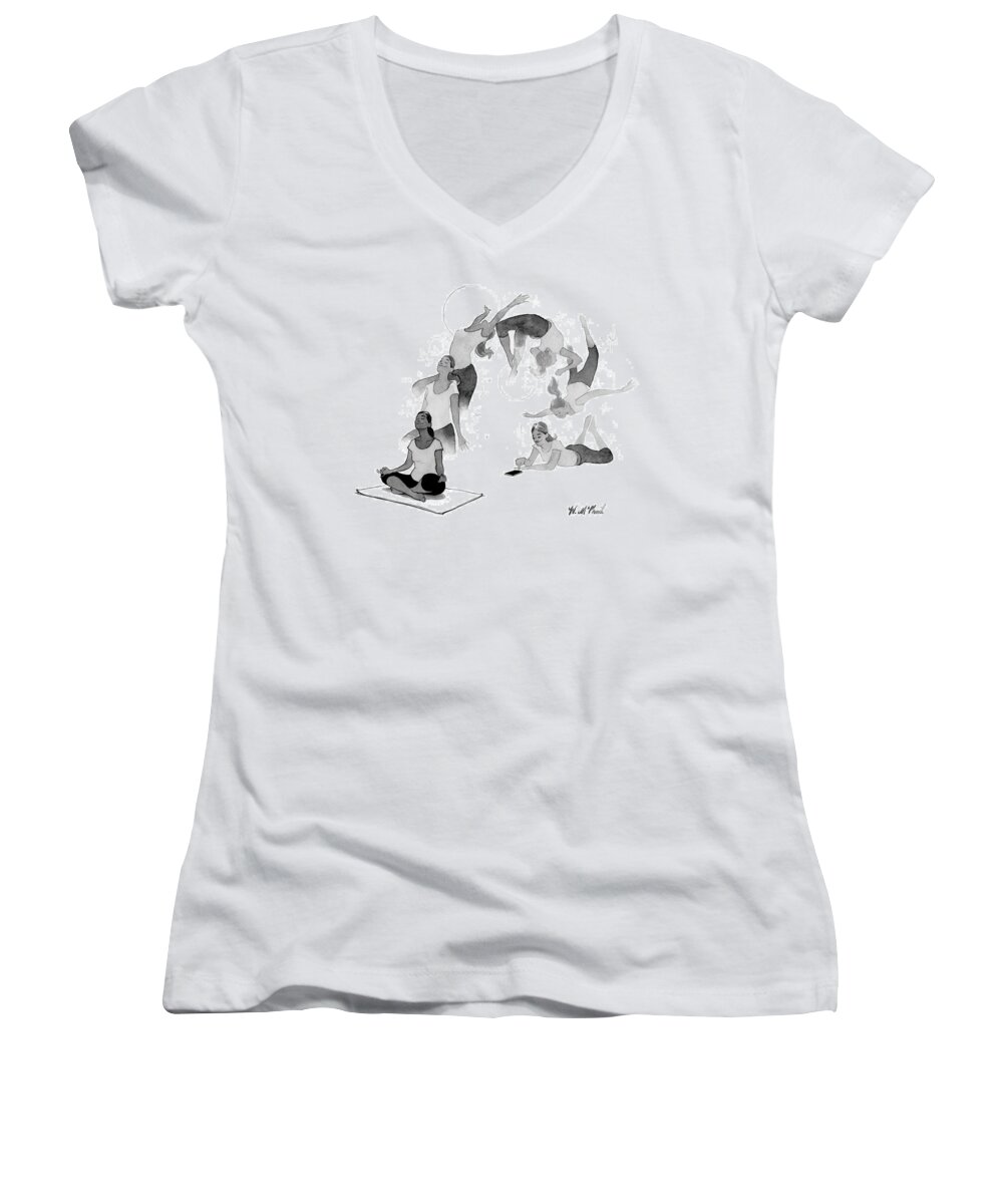 Meditate Women's V-Neck featuring the drawing Distraction by Will McPhail