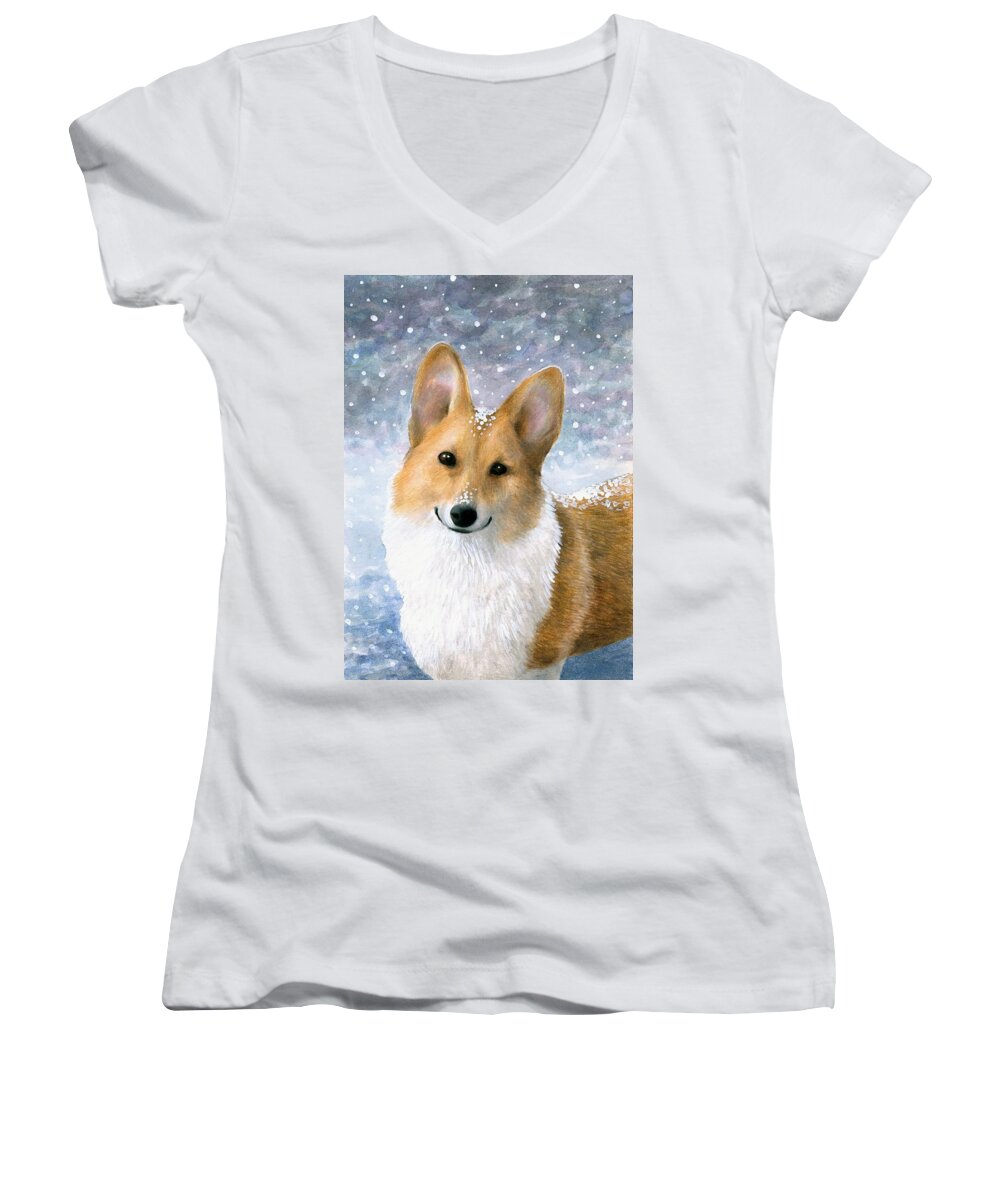 Dog Women's V-Neck featuring the painting Dog 126 by Lucie Dumas