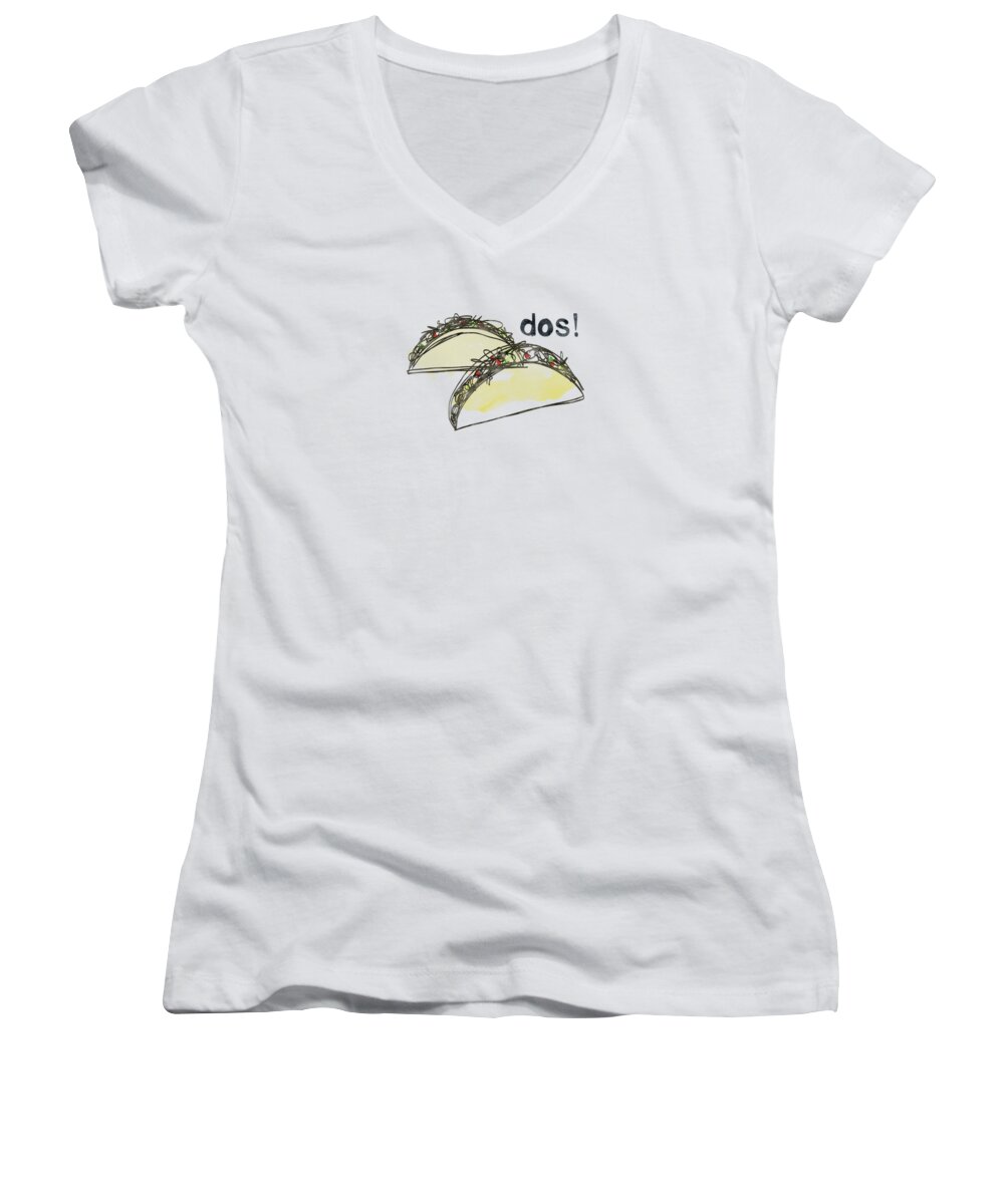 Tacos Women's V-Neck featuring the painting Dos Tacos- Art by Linda Woods by Linda Woods