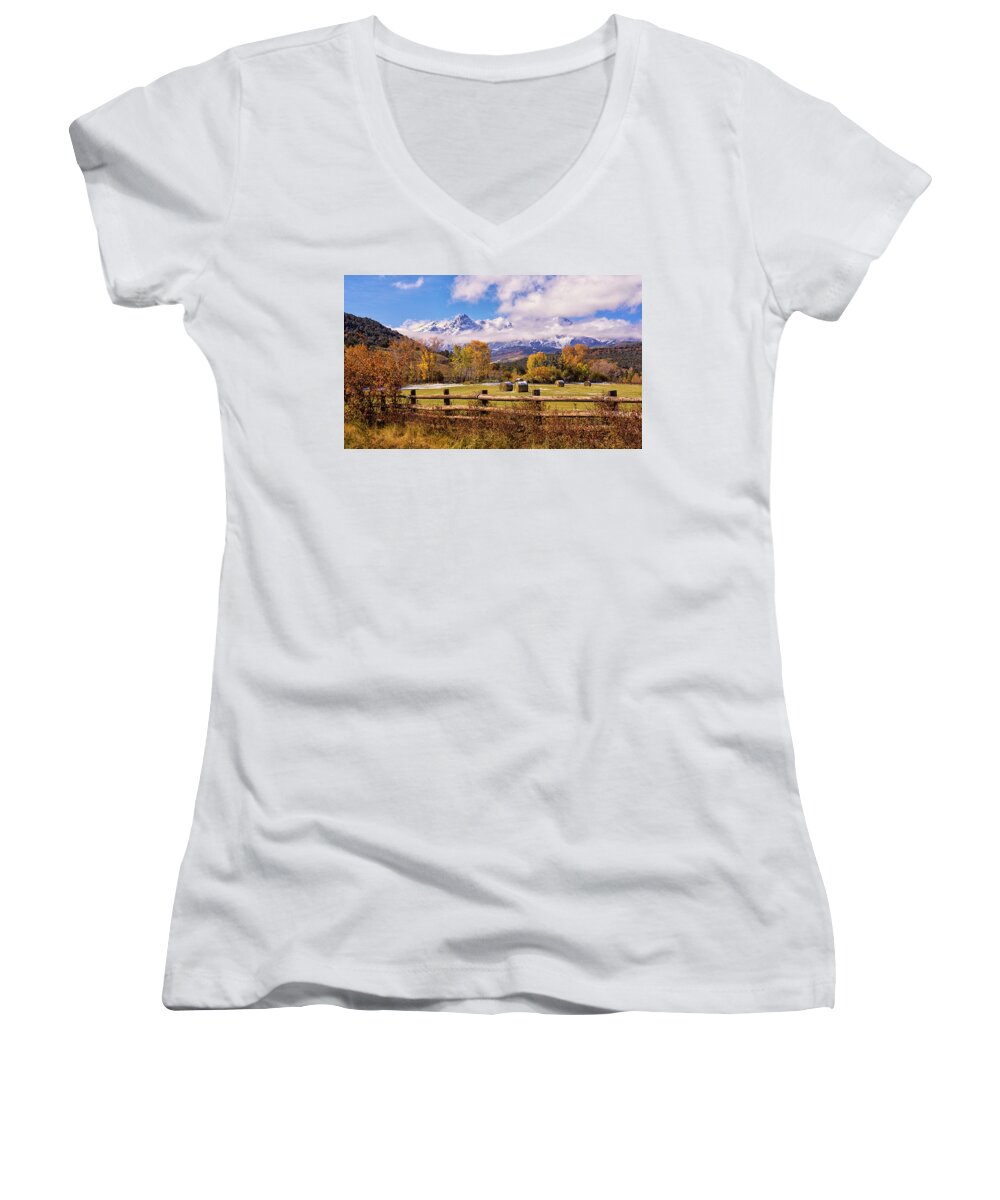 Double Rl Ranch Women's V-Neck featuring the photograph Double RL Ranch by Priscilla Burgers