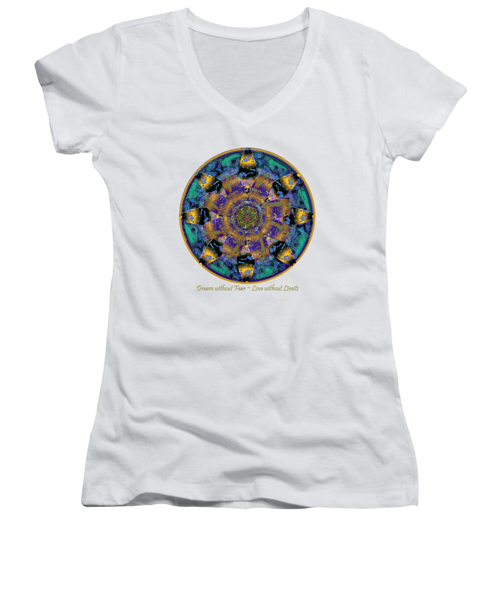 Dreamcatcher Women's V-Neck featuring the mixed media Dream without Fear Love without Limits by Michele Avanti