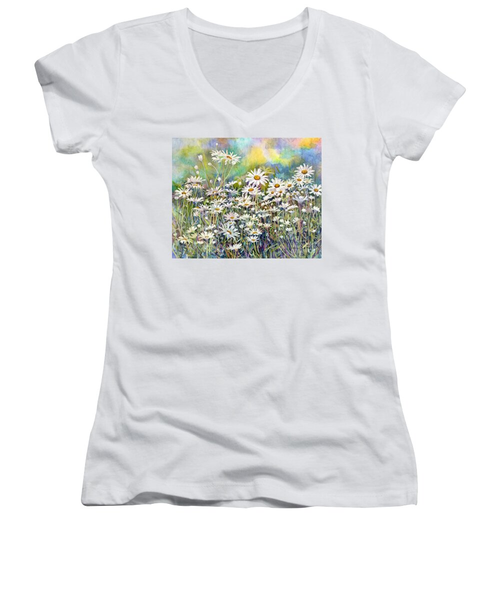 Daisy Women's V-Neck featuring the painting Dreaming Daisies by Hailey E Herrera