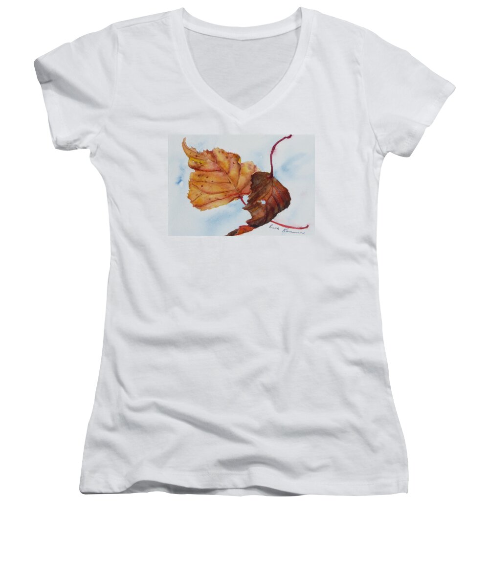 Fall Women's V-Neck featuring the painting Drifting by Ruth Kamenev