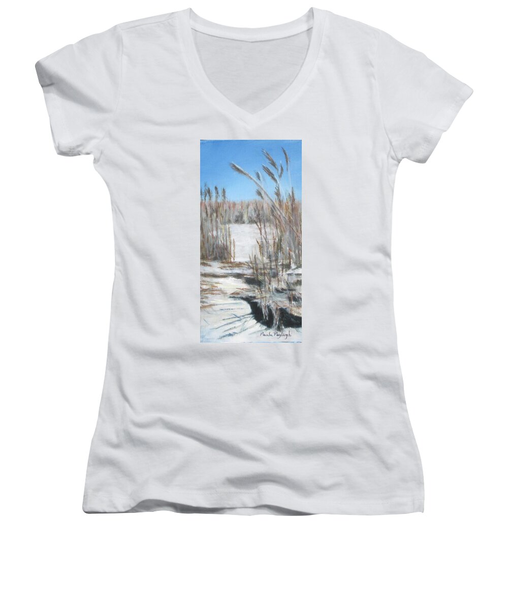 East Point Beach Women's V-Neck featuring the painting East Point Beach by Paula Pagliughi