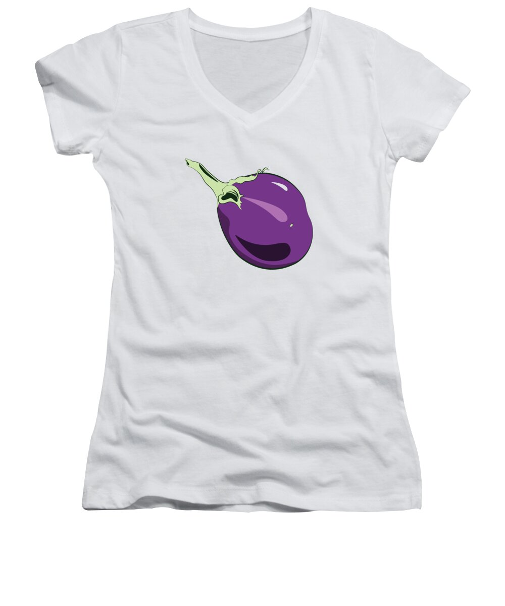 Eggplant Women's V-Neck featuring the digital art Eggplant by MM Anderson