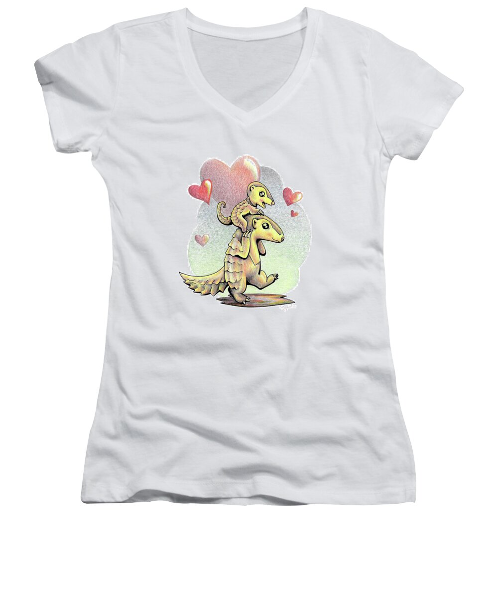 Endangered Animal Women's V-Neck featuring the drawing Endangered Animal Pangolin by Sipporah Art and Illustration