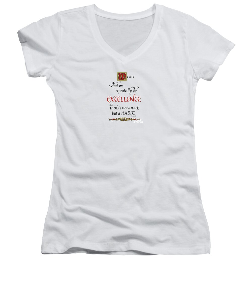 Motivation Women's V-Neck featuring the drawing Excellence by Jacqueline Shuler