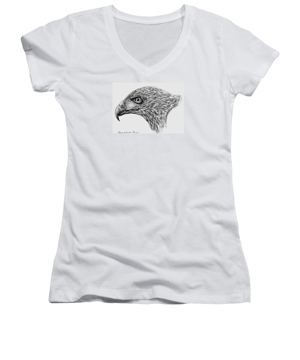 Sketch Women's V-Neck featuring the drawing Falcon by ThomasE Jensen