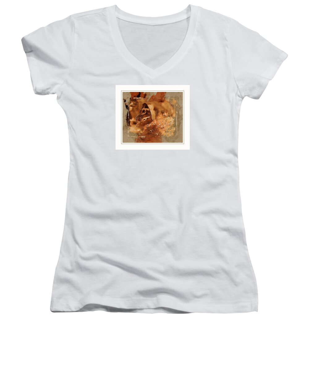 Autumn Colored Butterfly Women's V-Neck featuring the photograph Fall Butterfly by Karen McKenzie McAdoo