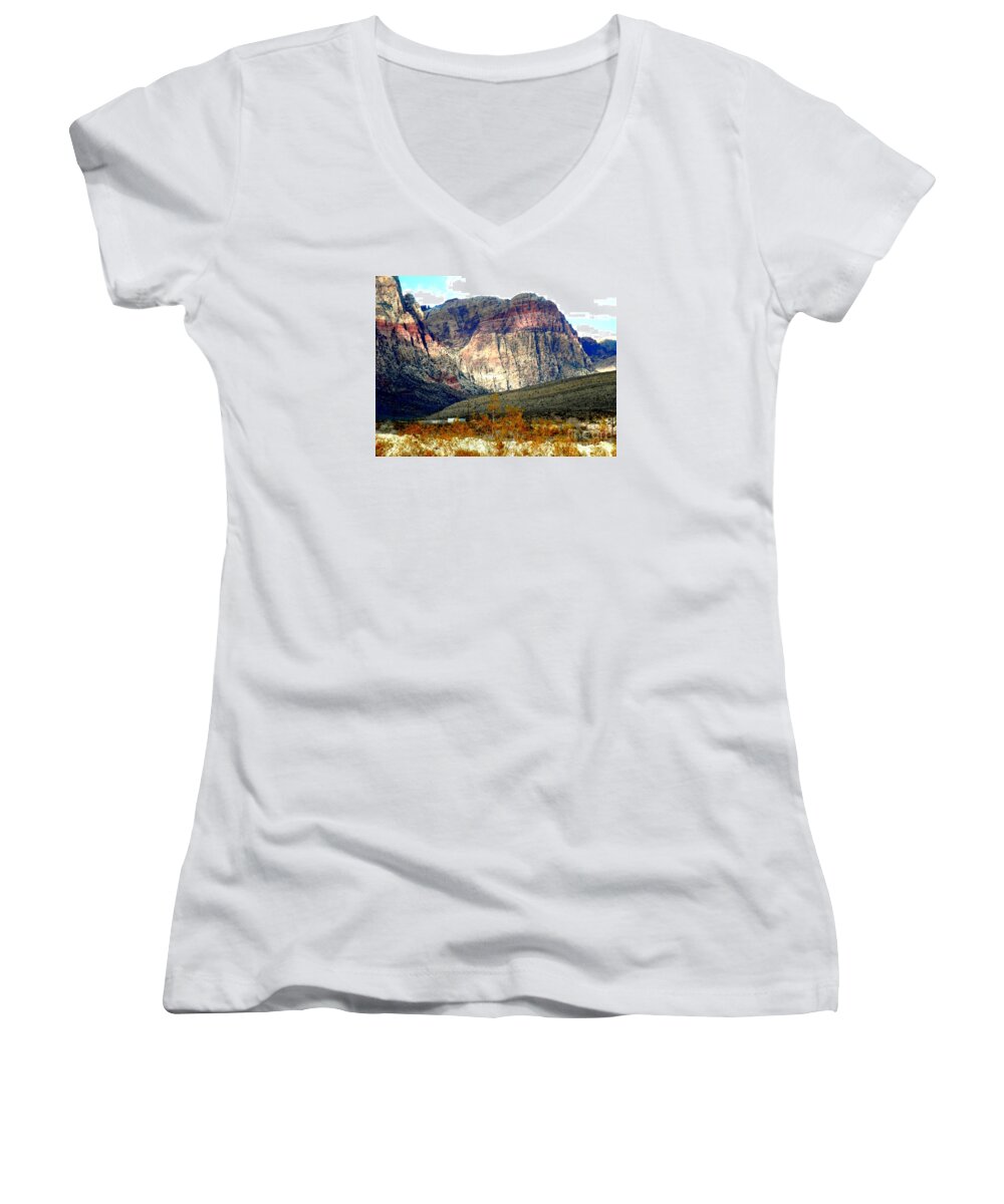 Rocks Women's V-Neck featuring the photograph Fall color in the winter season by Barbara Leigh Art