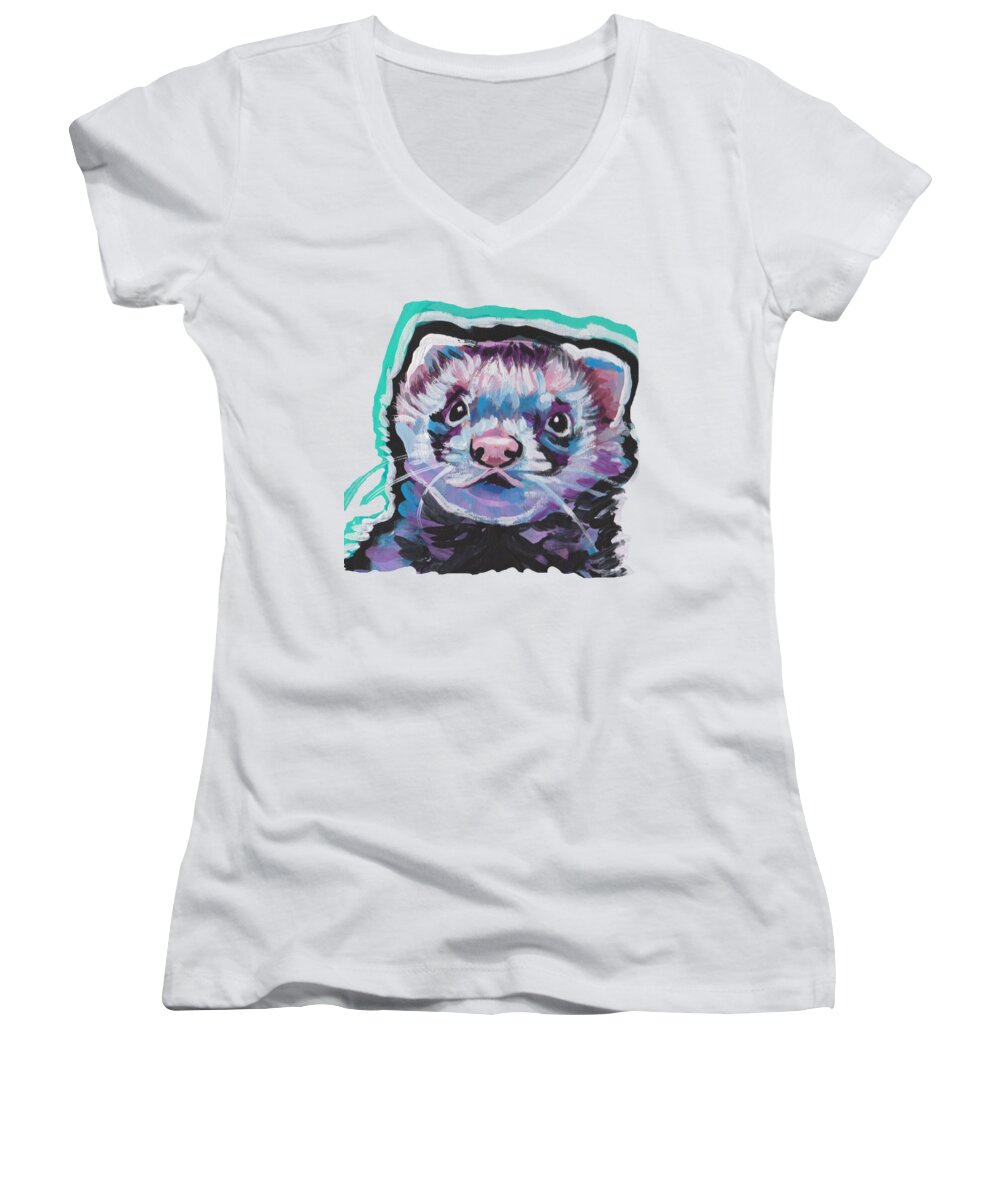 Ferret Women's V-Neck featuring the painting Ferret Fun by Lea