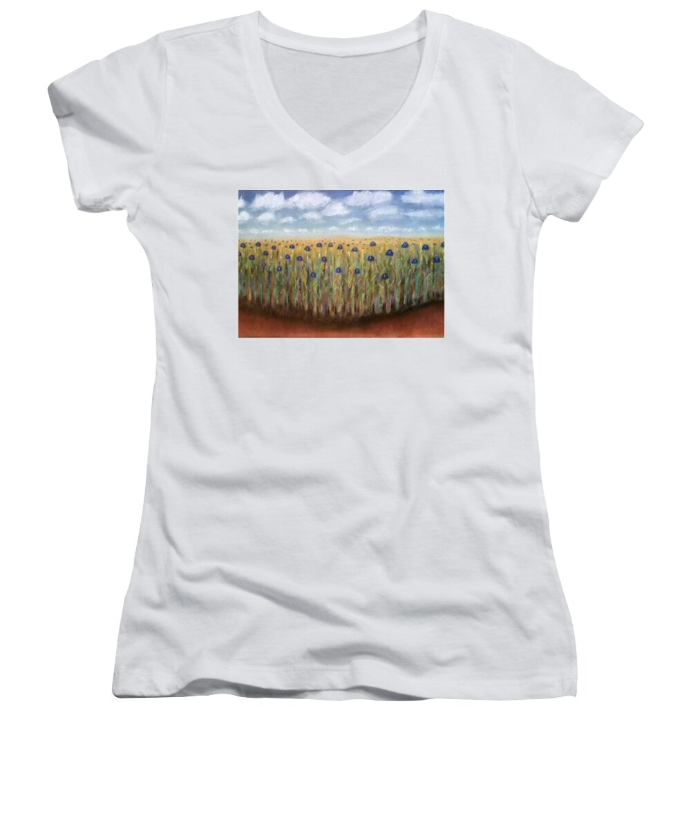 Chicago Cubs Women's V-Neck featuring the painting Field of Dreams 2016 by Patricia Tierney