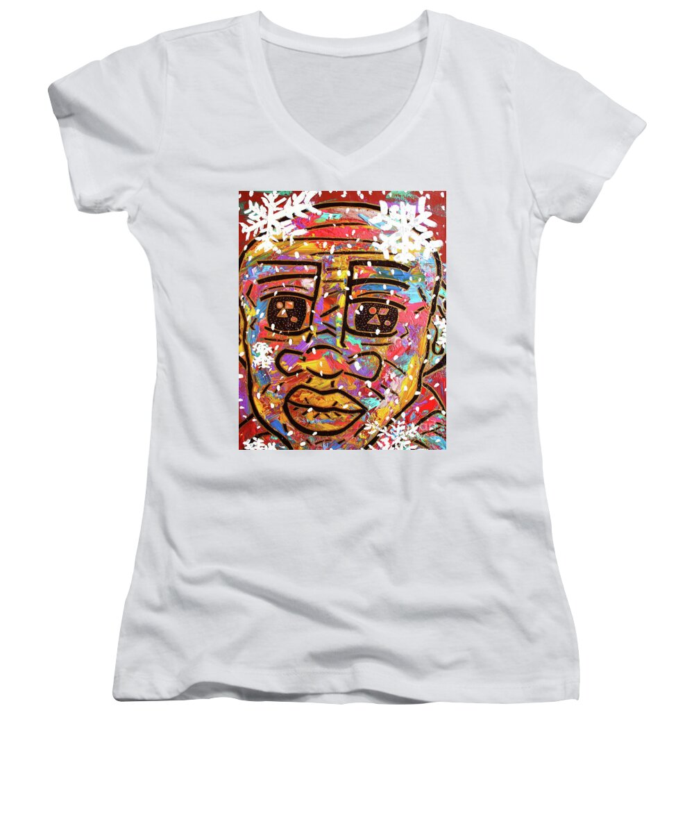 Acrylic Women's V-Neck featuring the painting First Snow by Odalo Wasikhongo